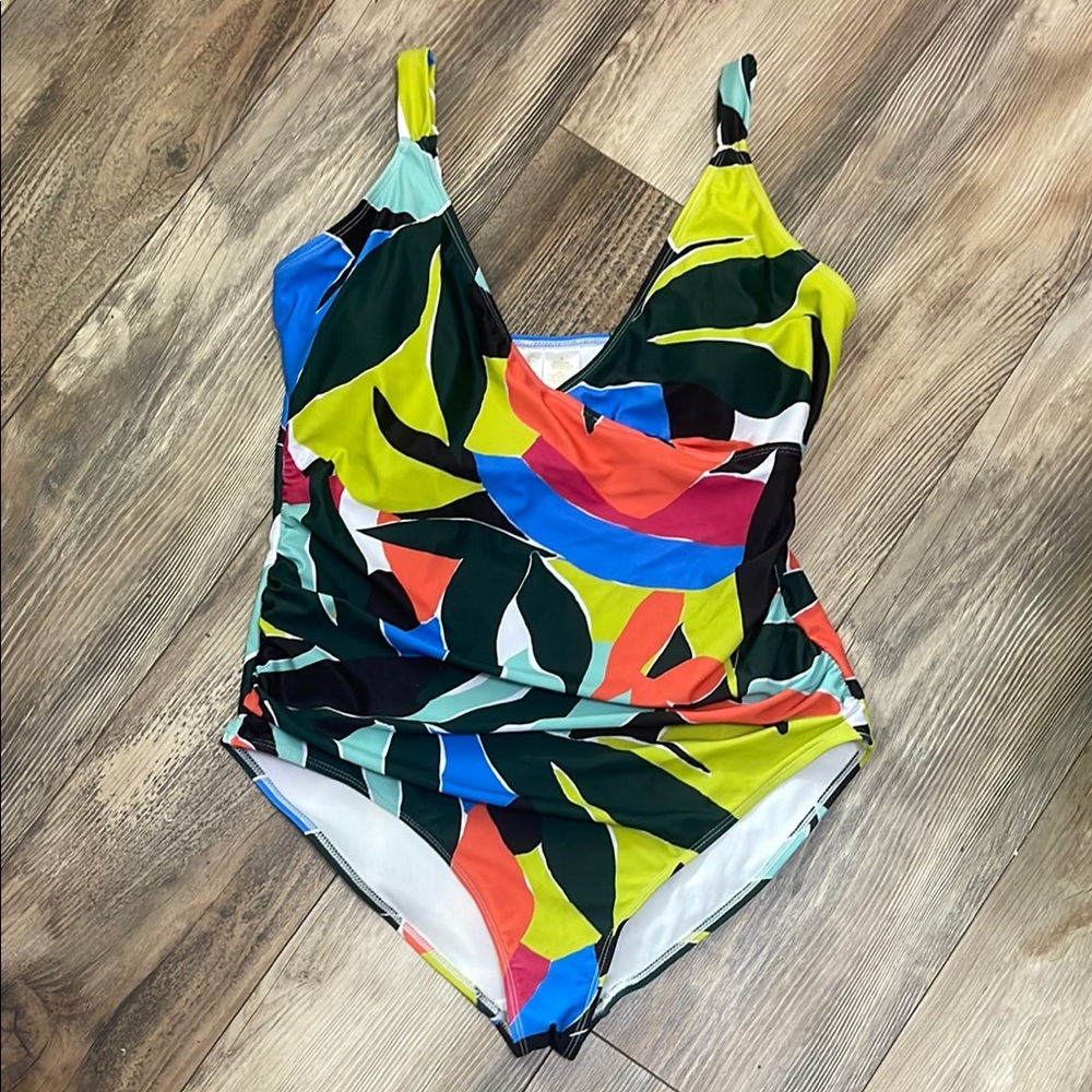Anne Cole Red and Blue One Piece Swimsuit with Geometric Design